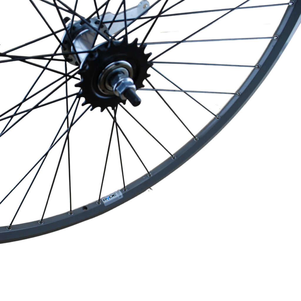 Achterwiel met terugtraprem 28inch grijs RVS zwarte spaken - Afbeelding 2
