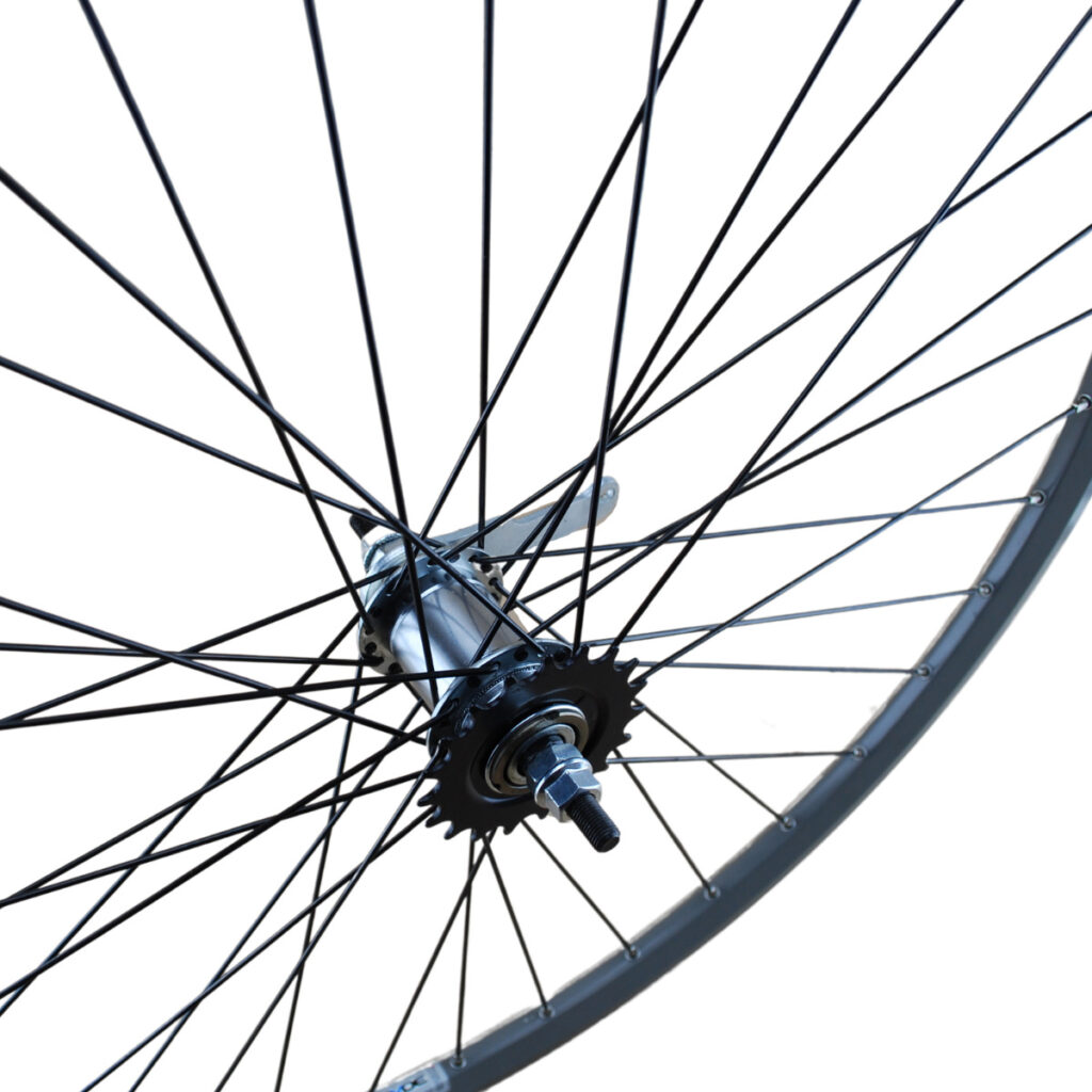 Achterwiel met terugtraprem 28inch grijs RVS zwarte spaken - Afbeelding 3